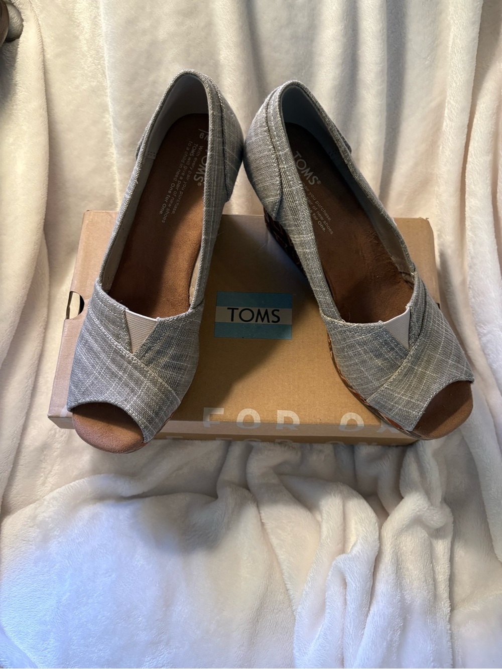 Toms Metallic Linen With Printed Cork Wedge Sandal
